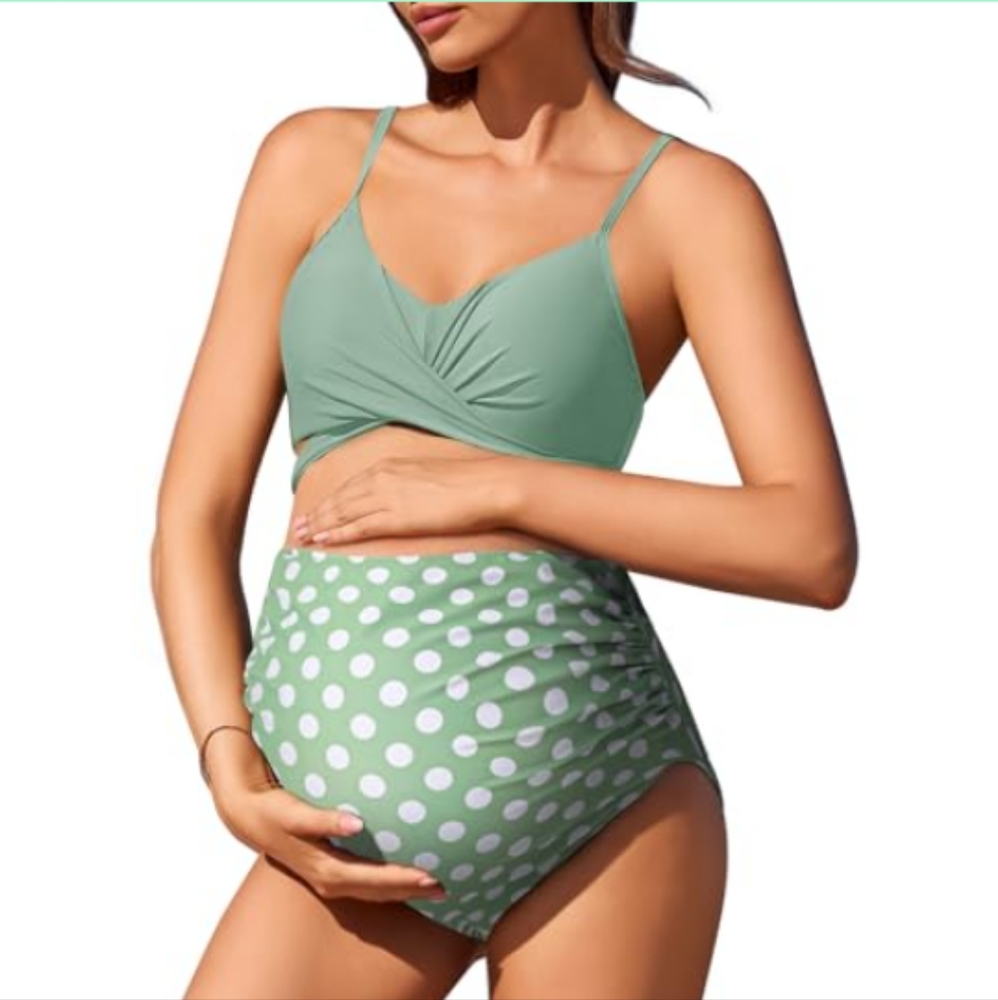 Summer Mae Maternity Criss Cross Bikini Swimsuits High Waist String Floral